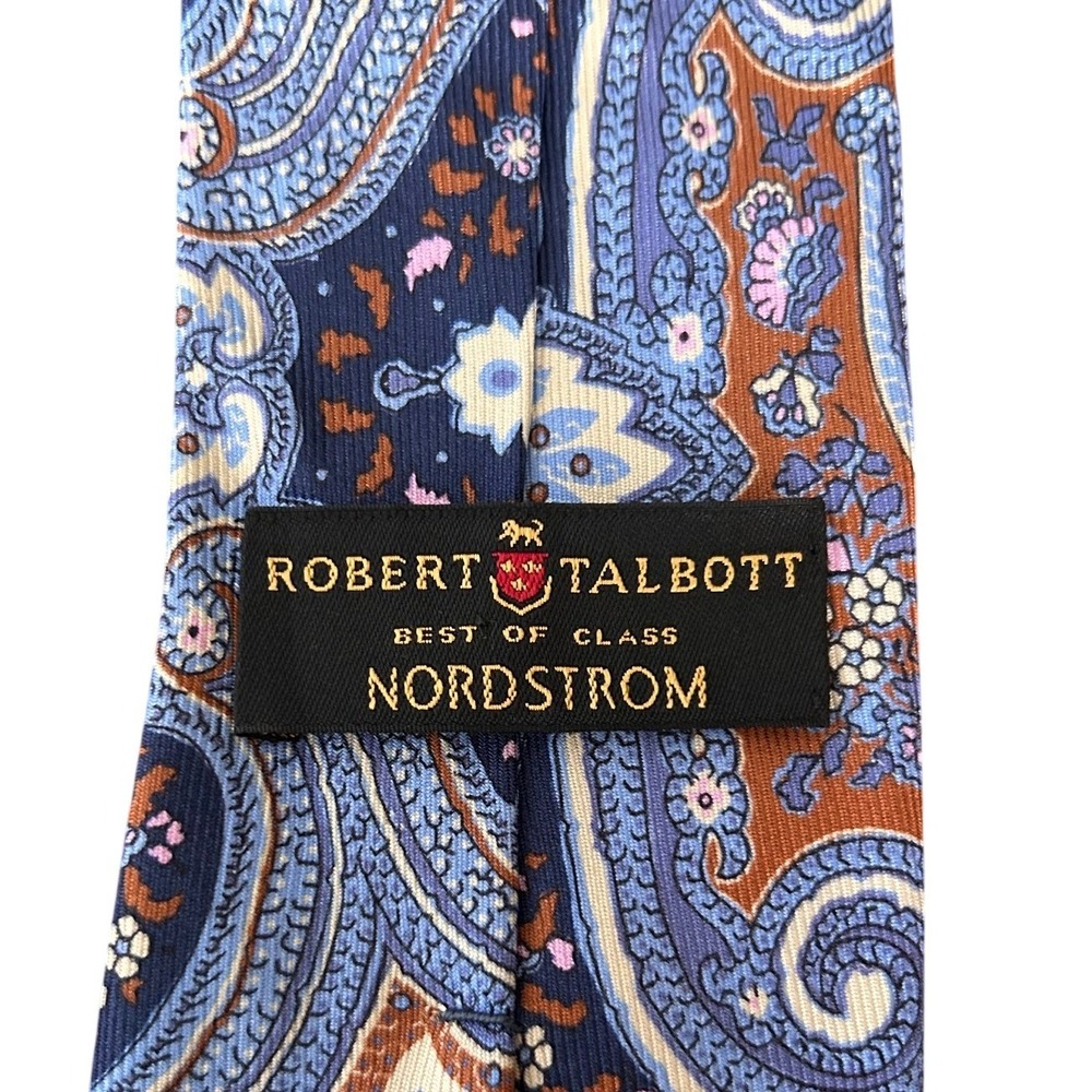 Robert Talbott Best‎ of Class Nordstrom Silk Paisley Tie Blue Orange Made in USA - Picture 2 of 4